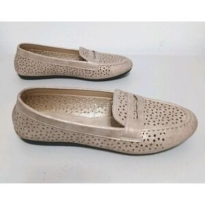 Harborsides Memory Foam Women Loafers 8 Gold Laser Cut Floral Comfort Walking